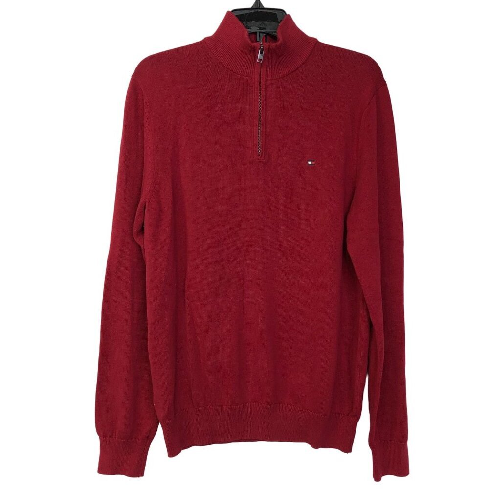TOMMY HILFIGER MENS Flag Logo Quarter-Zip SWEATER MD